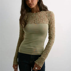 Lace Patchwork Long Sleeve Top