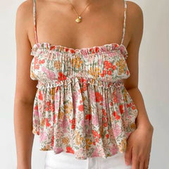 Frill Trim Printed Babydoll Peplum Top