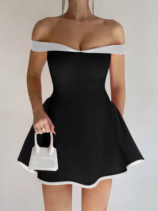 Black Off-shoulder Strap Mini Dress
