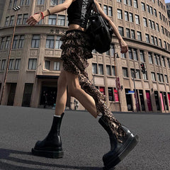 Leopard Irregular Tiered Mini Skirt