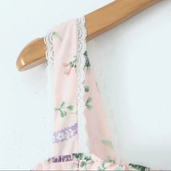 Pink Floral Sweetheart Strap Midi Dress