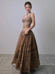Jacquard Patchwork See Through Top And Long Skirts Set