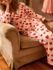 Heart Print Shirt And Pants Sleepwear Set