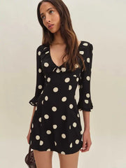 Black Polka Dot Flare Sleeve Mini Dress