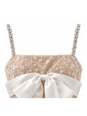 Sequin Layered Bow Dimond Strap A-Line Mini Dress