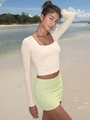 Ribbed Water Drop Long Sleeve T-shirt