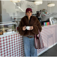 Brown Faux Fur Cropped Coat