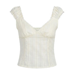 Smocked Tick Strap Sweetheart Neck Top
