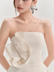 White Strapless 3D Flower Mini Dress