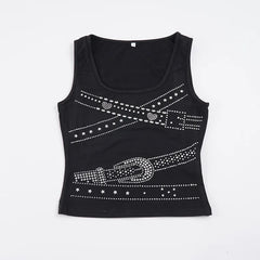 Black Rhinestone Belt Desgin Tnak Top