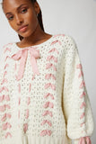 White Cabel Knit Pink Ribbon Bow Sweater