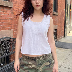 Ruffle U Neck Sleeveless Crop Top