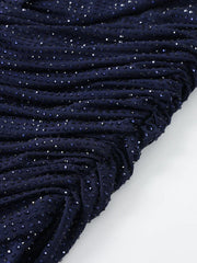 Blue Cowl Neck Diamonds Ruched Long Dress