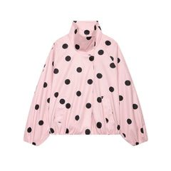 Polka Dot Printed Stand Collar Bomber Jacket