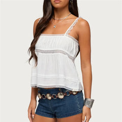 White Lace Trim Square Neck Tank Top