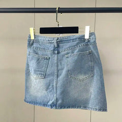 Lace Trim Denim Mini Skirt