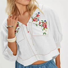 Button Up Embroidered Floral Blouse