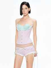 Pink Hook Blue Bustier Corset Strap Top
