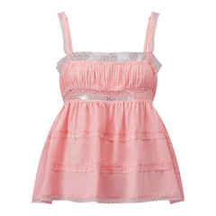 Babydoll Lace Trim Tiered Top