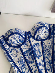 Embroidered Printed Tie Up Corset