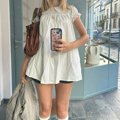 White Doll Collar Short Sleeve Babydoll Mini Dress
