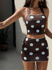 Polka Dot Reversible Halter Crop Top And Mini Skirt Set