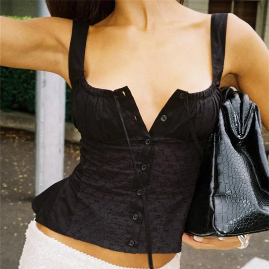 Eyelet Embroidery Peplum Button Down Top