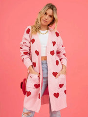Hearts Print Long Cardigan