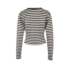 Brown Striped V-Neck Long Sleeve T-Shirt