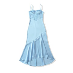 Satin Lace Insert Sweetheart Bust Maxi Dress