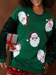 Christmas Glitter Patchwork Sequin Santa Sweatshirt