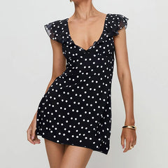 Black Polka Dot Frill Mini Dress