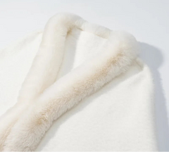 White Fur Trim Collar Cloak Shawl