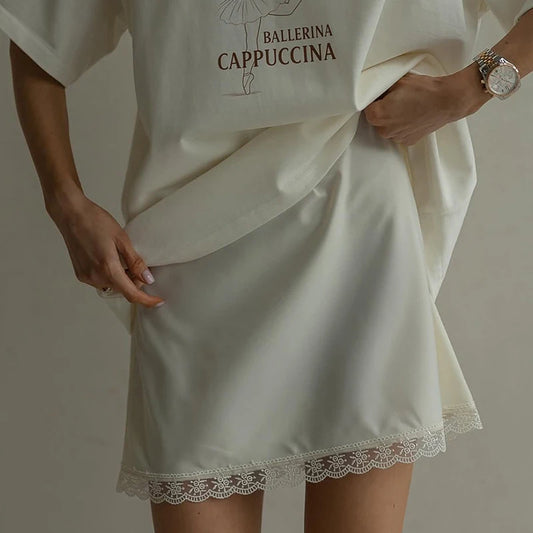 Lace Trim Satin Mini Skirt