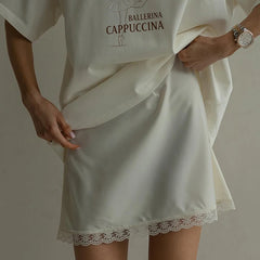 Lace Trim Satin Mini Skirt