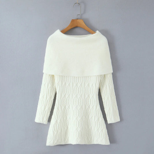 Cabel Knit Long Sleeve Off-Shoulder Mini Dress
