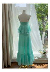 Green Babydoll Tube Crop Top And Ruffle Midi Skirt Set