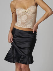 Satin Irregular Pleated Trim Midi Skirt - Free From Label