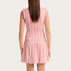 Striped Smocked Mock Neck Ruffle Sleeveless Mini Dress