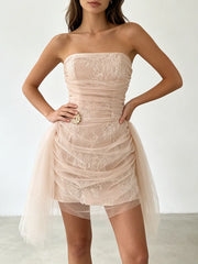 Strapless Draped Mesh Mini Dress
