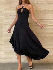 Halter strap frill hem midi dress detail