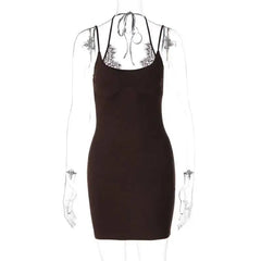 Lace Patchwork Spaghetti Strap Mini Dress