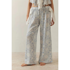 Printed Bow Tie Up Top And Pants Pj Set