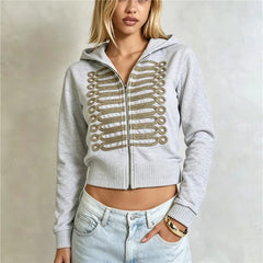Gold Cord Embroidery Military Zip-Up Hoodie