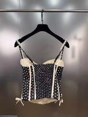 Black Polka Dot Lace Trim Bustier Top