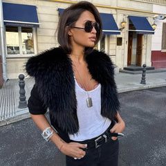 Black Cropped Faux Fur Removable Collar Cardigan