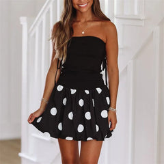 Polka Dot Print Side Drawstring Tube Mini Dress