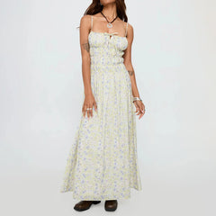 Smocked Long Dress Spaghetti Strap Stripe Maxi Dress