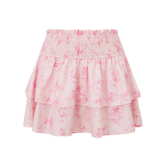 Pink Smocked Floral Print Mini Skirt