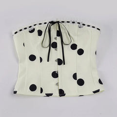 White Polka Dot Ribbon Corset Top